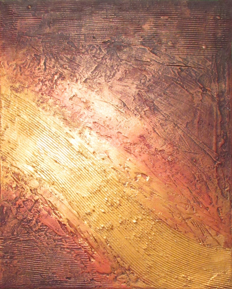 Original Triptych Wall Sculpture Abstract Painting Art River of Gold