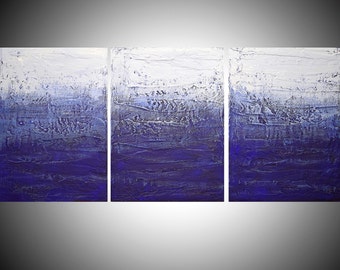 LARGE WALL ART 3 panel " Ultramarine Triptych " canvas original painting abstract canvas impasto oversized textured sculpture minimalist