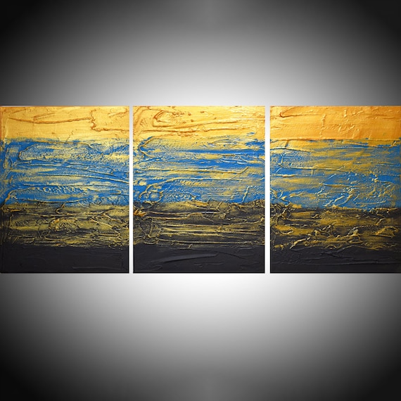 Extra Large ART Triptych 3 Panel Wall Modern Metal Gold Etsy