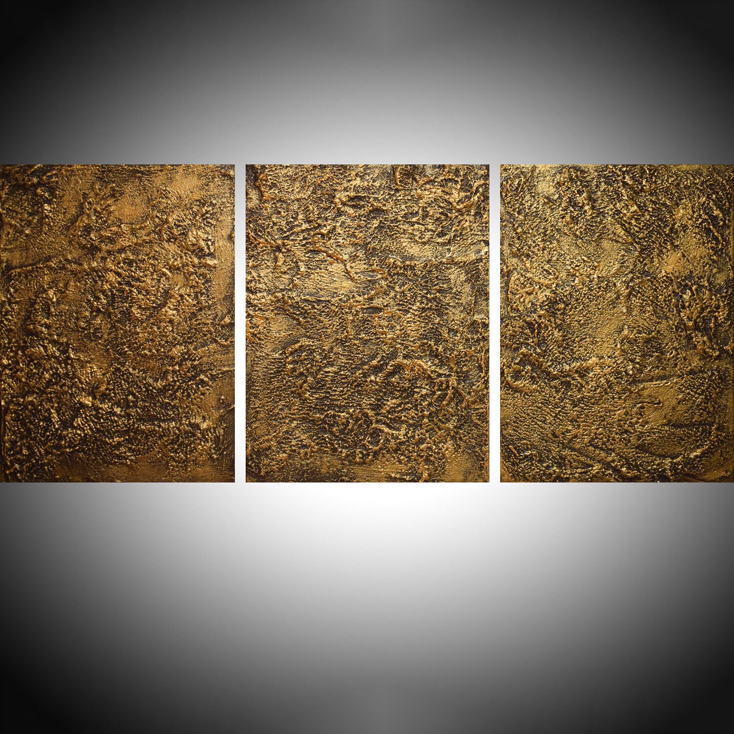 Gold wall art extra large triptych 3 panel modern impasto Etsy