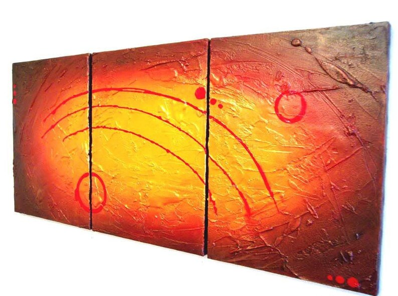 gold wall art extra large triptych 3 panel canvas paintings on canvas metal impasto painting 3 panel triptych sculpture 48 x 20 image 2