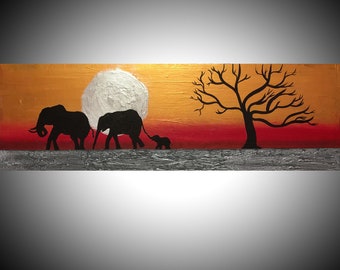 home gifts elephant good luck animal african safari  art landscape contemporary animal gift charm 39x19.5" 100x50cm