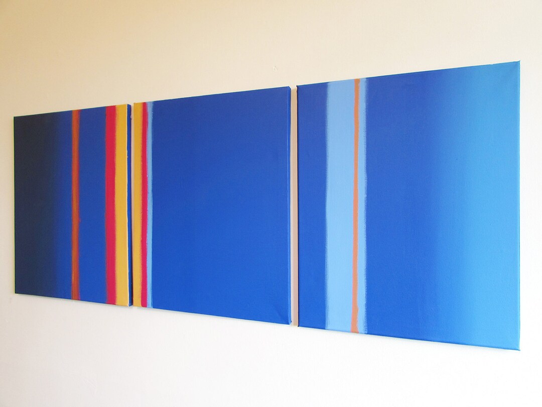 Extra Large Wall Art Triptych Huge Triptych Hanging linear Blue