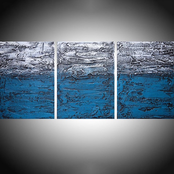 Extra LARGE Multi Panel WALL ART Triptych 3 turquoise Etsy