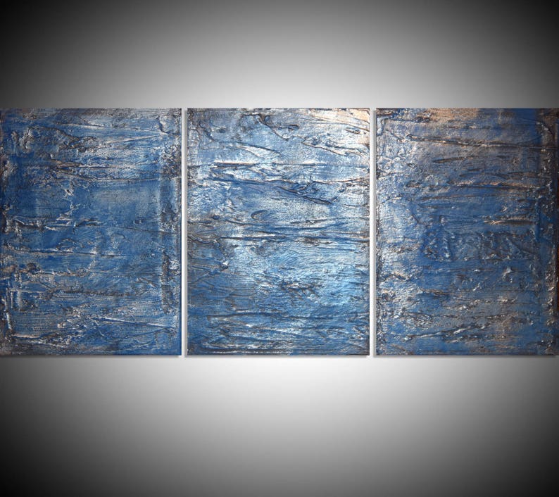 Extra LARGE WALL ART Triptych 3 Panel Wall Contemporary silver Triptych