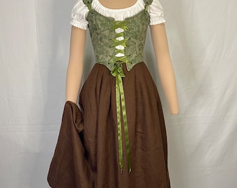 Linen petticoat in Brown, pleated petticoat, 18th century skirt