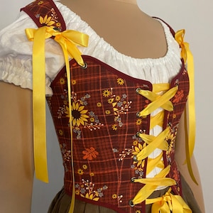 Plaid sunflower bodice, corset bodice, costume, limited edition image 1