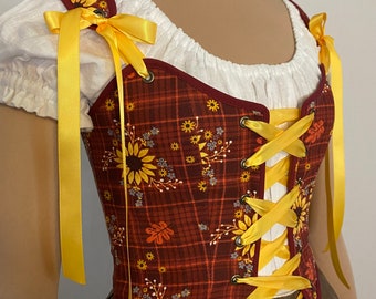 Plaid sunflower bodice, corset bodice, costume, limited edition