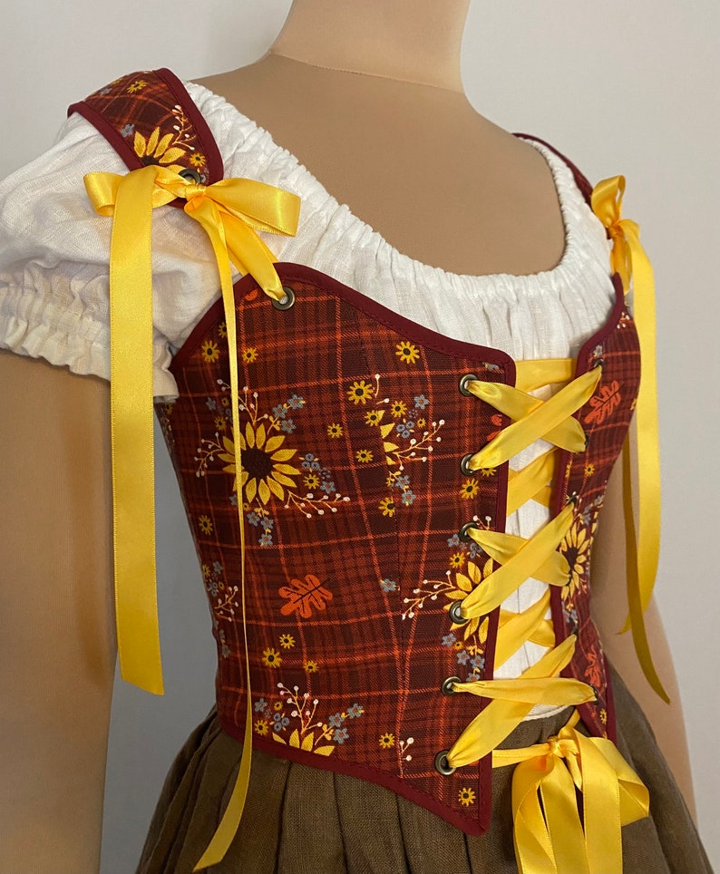 Plaid sunflower bodice, corset bodice, costume, limited edition image 1