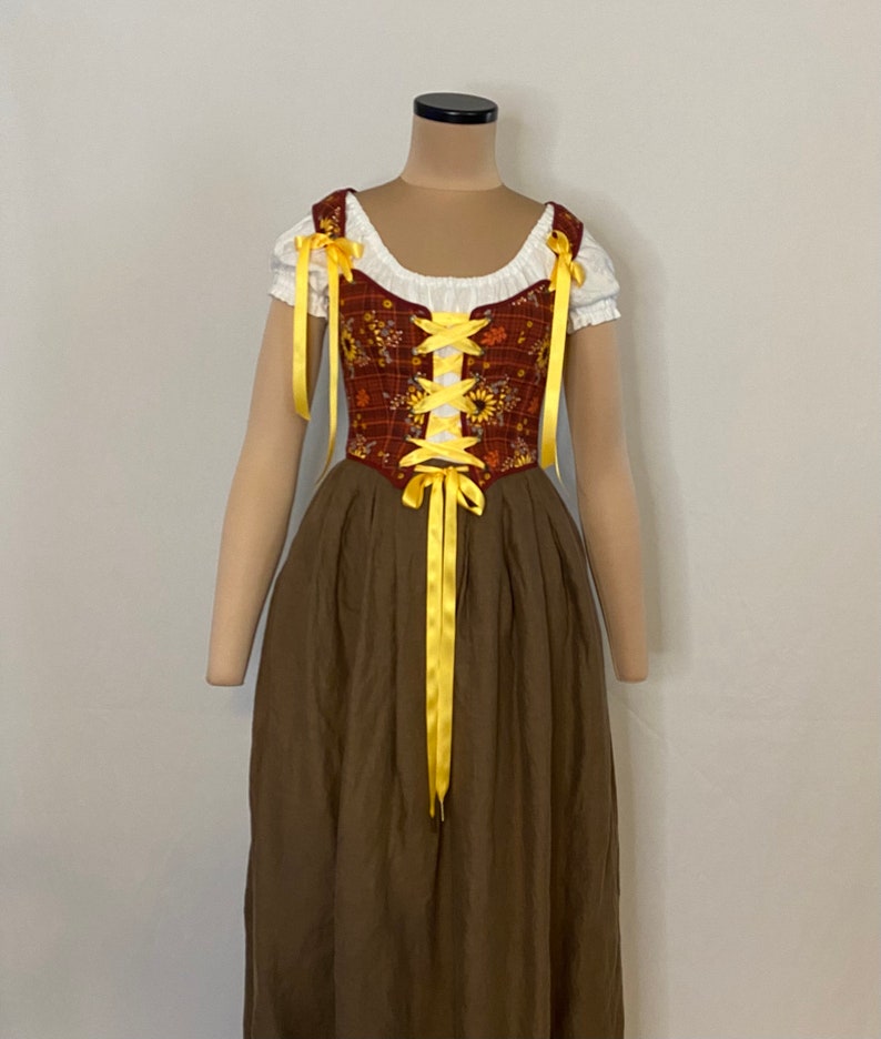 Plaid sunflower bodice, corset bodice, costume, limited edition image 3