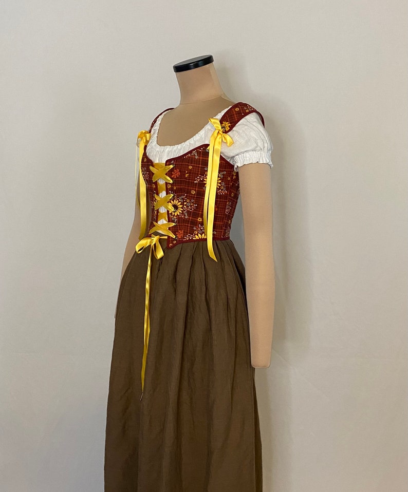 Plaid sunflower bodice, corset bodice, costume, limited edition image 2