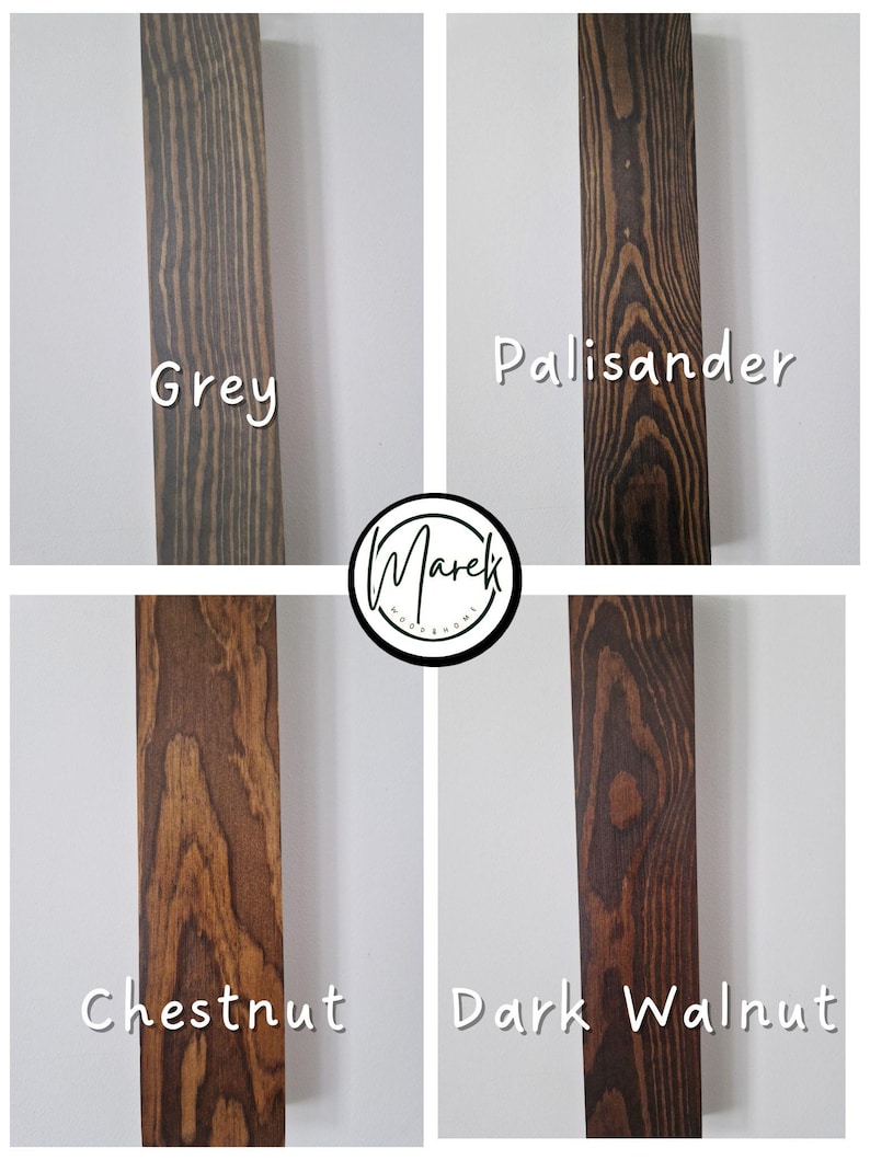 Puede incluir: Cuatro muestras de madera te&ntilde;idas en diferentes colores: gris, palisandro, casta&ntilde;o y nogal oscuro.