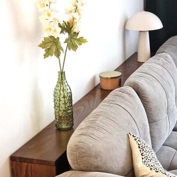Mesa consola detrás del sofá, mesa auxiliar larga y estrecha para sofá, mesa consola de madera, muebles rústicos minimalistas, decoración de sala de estar
