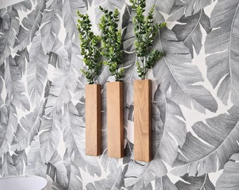 Soporte de pared de madera delgado para flores, bolsillo de pared de madera con eucalipto preservado, flores
