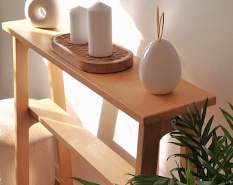 Consola estrecha y ligera, organizador de entrada personalizado, mesa de entrada delgada con almacenamiento, soporte para pasillo, mesa escandinava minimalista.