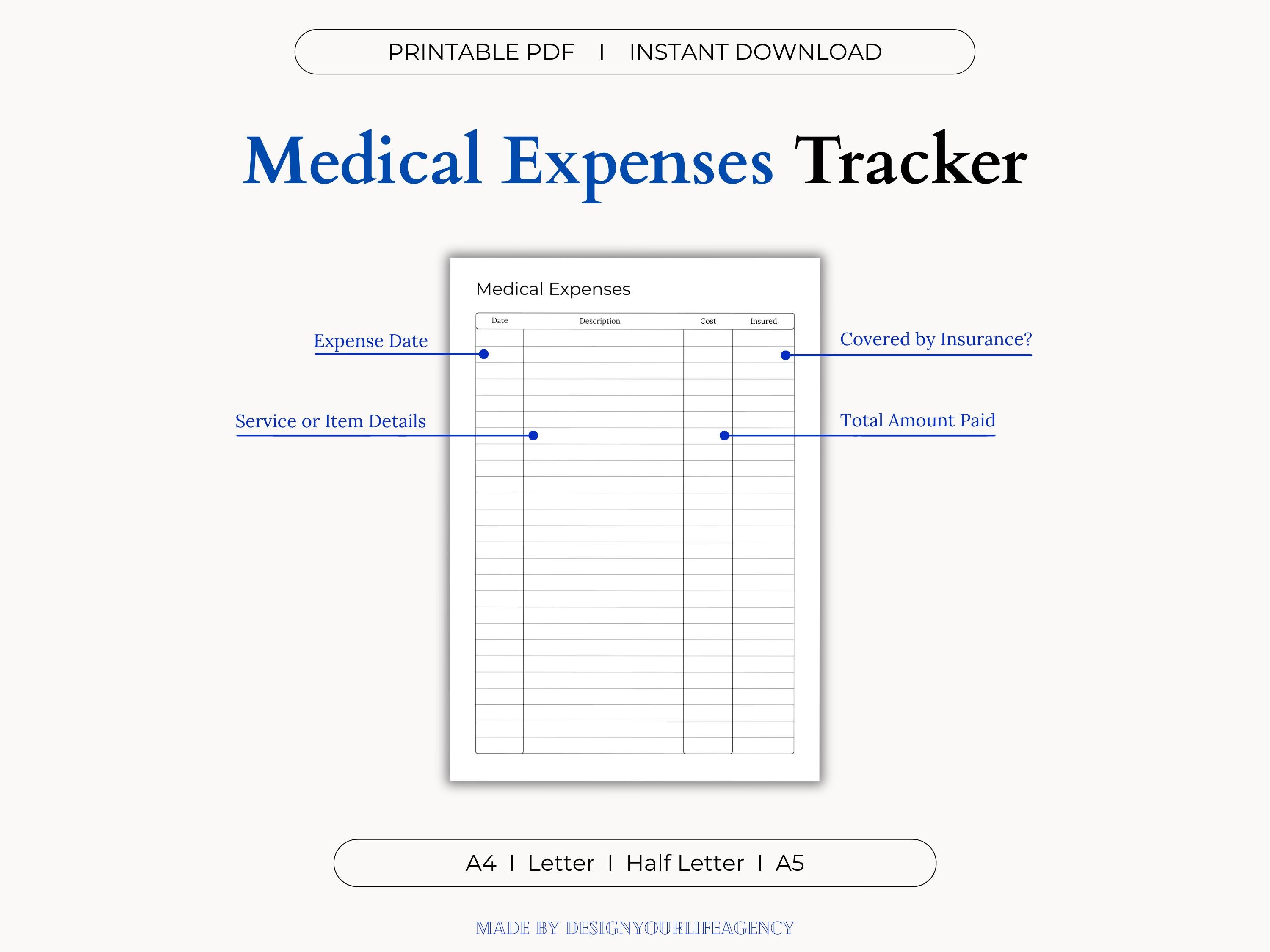 Medical Expense Tracker Printable PDF: Healthcare Bill Organizer ...