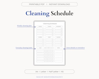 Cleaning Schedule Printable PDF: Weekly Home Organization Plan, Daily Weekly and Monthly Chore Checklist, Minimalist Housekeeping Planner