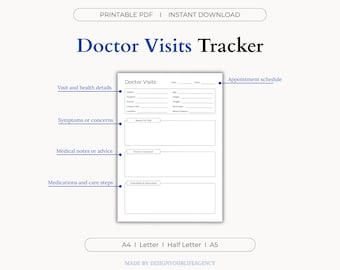 PDF imprimable de suivi des visites chez le médecin : journal des rendez-vous à la clinique médicale, modèle de suivi des visites chez le médecin, résumé patient de la maladie chronique