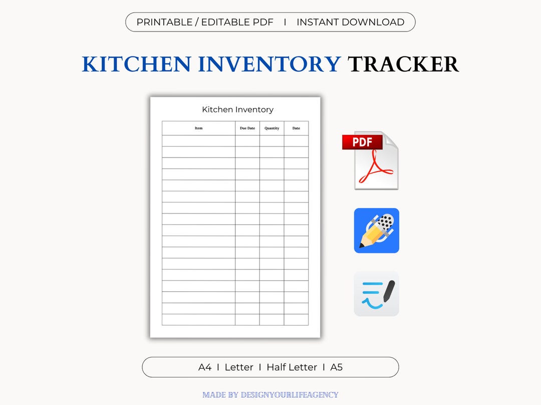 Kitchen Inventory Tracker Free Download Kitchen Inventory Tracker Printable: Food Stock List (editable PDF, A4 ...