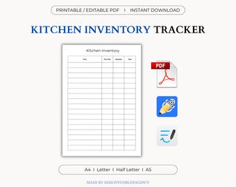 Kitchen Inventory Tracker PDF: Pantry Organization Log, Freezer Food Checklist, Fridge Expiration Date Chart, Grocery Stock List, Food Waste