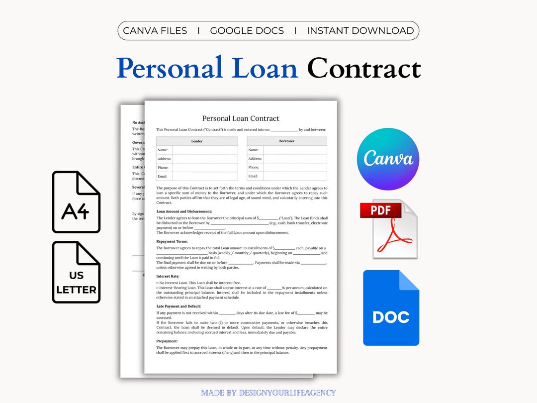 Personal Loan Agreement Template: Legal Finance Contract, Promissory ...