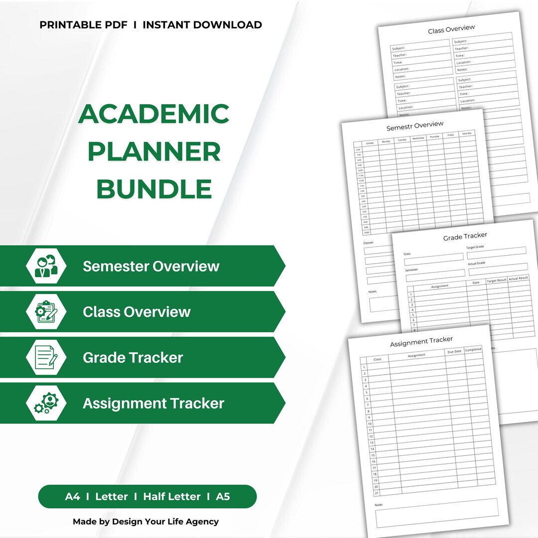Printable Student Academic Planner Bundle: Study Tracker (PDF) - Etsy