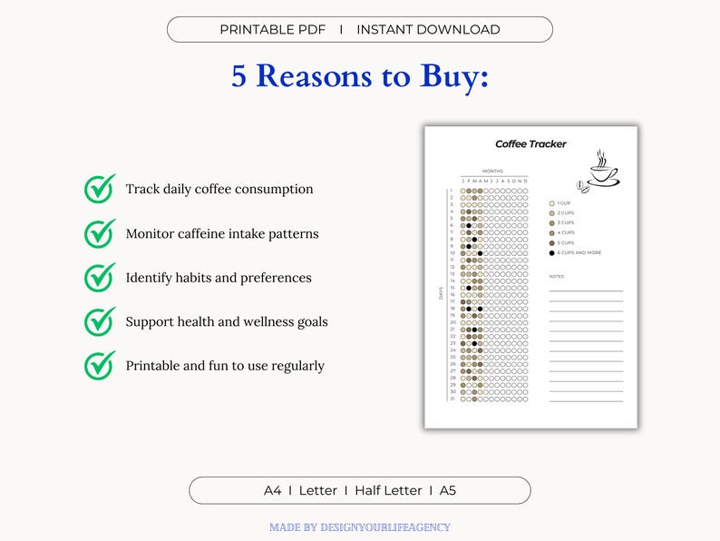 Coffee Tracker Printable PDF: Caffeine Log, Daily Brew Journal, Brewing ...