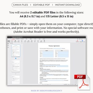 Editable Tenancy Agreement Template in Canva and PDF formats. Includes A4 and US Letter sizes for easy use worldwide. Customize text, fonts, and layout in Canva, or use the fillable PDF version to type directly into the contract. Ideal for landlords, property managers, or tenants who need a clear, professional rental contract. Printable, editable, and instantly downloadable—perfect for managing rental agreements quickly and efficiently.