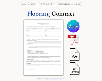 Szablon umowy na podłogi: Umowa edytowalna, Umowa o montaż podłóg, Propozycja usług związanych z układaniem płytek laminowanych z drewna (Canva, PDF)