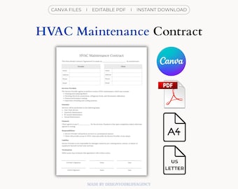 HVAC Maintenance Contract Template: Heating Ventilation Air Conditioning Service Agreement, Maintenance Form, Commercial Residential HVAC