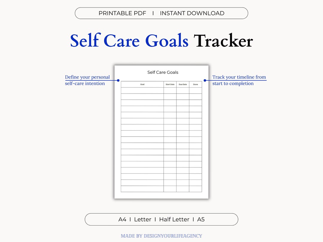 Self Care Goals Tracker Printable PDF – Daily Self-care Log - Mental ...