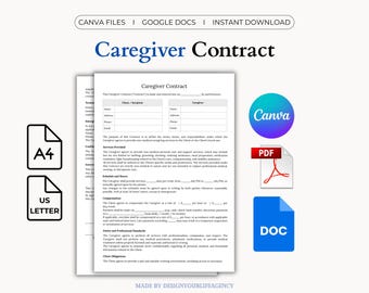 Caregiver Contract Template: Non-Medical Home Care Agreement, Clear Caregiver Planning (Canva, PDF, Google Docs)