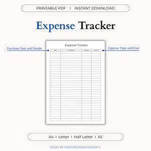 Registro de gastos imprimible: Registro financiero de presupuesto y gastos (tamaños A4/A5/Carta) (Descarga PDF)