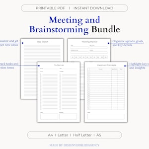 Meeting & Brainstorming Planner Bundle: Printable PDF Organizer