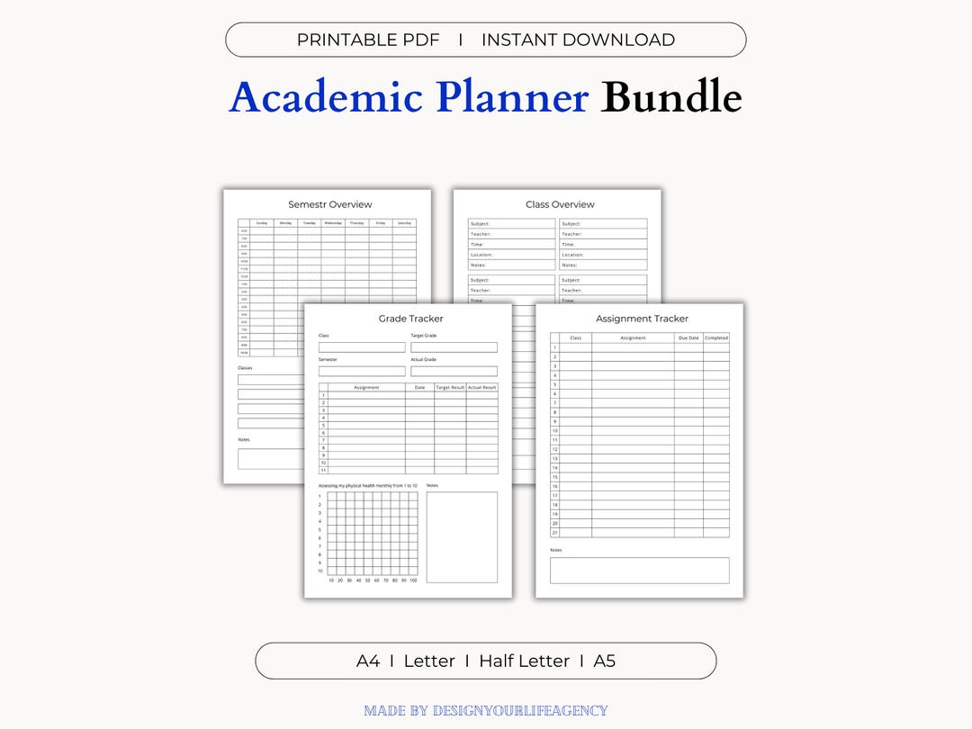 Printable Academic Planner Bundle: Student Organizer (PDF) - Etsy