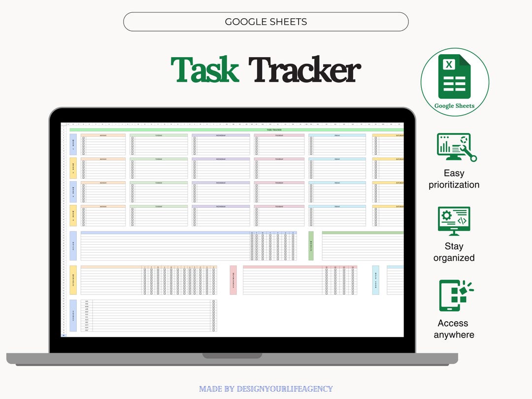 Task Tracker Google Sheets Template: Productivity Planner, Task ...