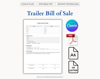 Trailer Bill of Sale: Purchase Pricing Contract, Hauling Template, Trailer Rental Form (PDF, Canva)
