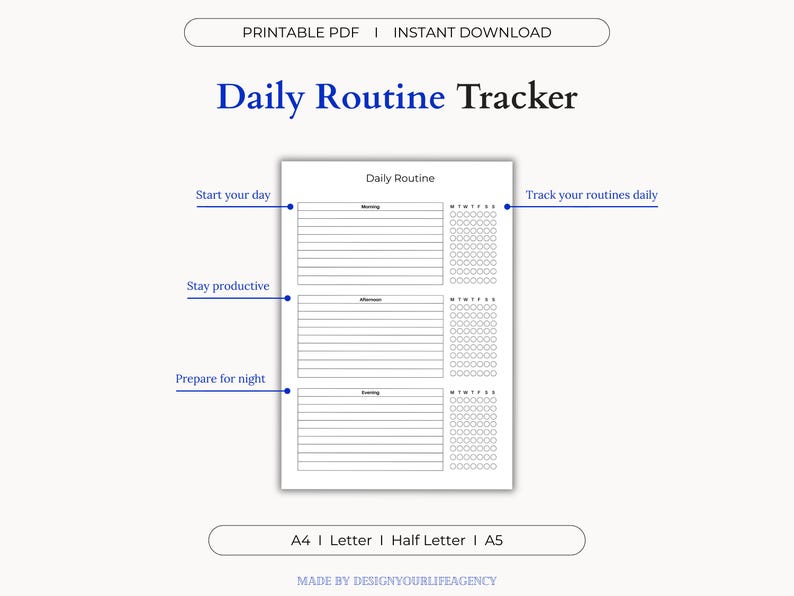 Daily Routine Tracker Printable PDF: Productivity Checklist and ...