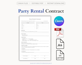 Party Rental Agreement Template: Equipment Lease Contract, Event Rental Terms and Conditions, Bounce House, Decor Rental Form (Canva, PDF)