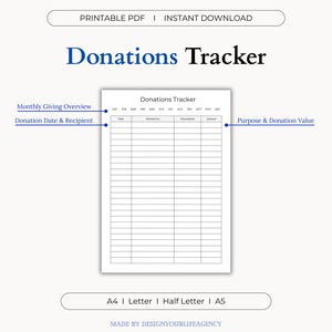Donations Tracker Printable: Charity & Tithing Log (PDF Download, A4/A5/Letter Sizes