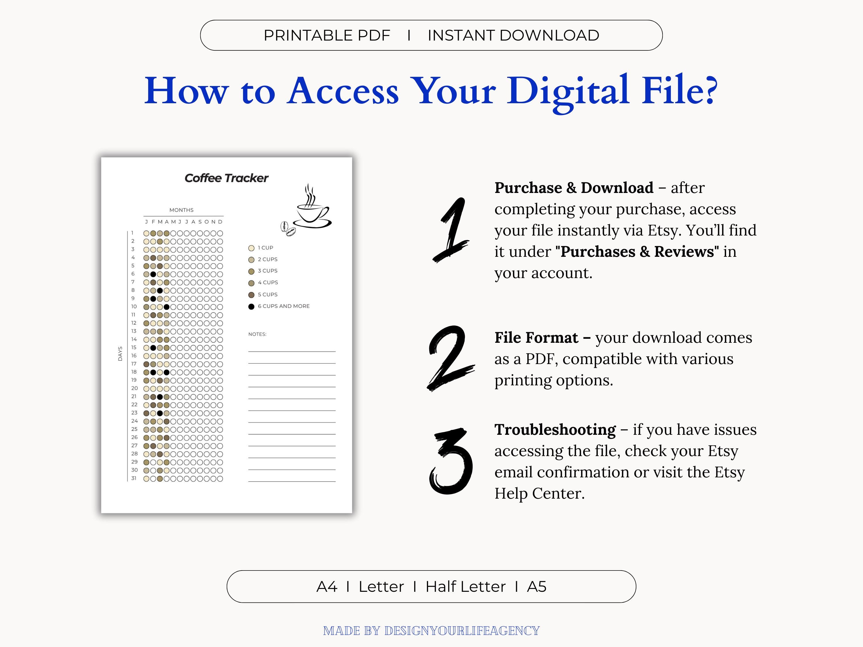 Printable Caffeine Questionnaire.pdf Coffee Tracker Printable PDF: Caffeine Log, Daily Brew Journal, Brewing ...