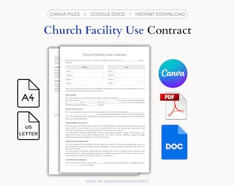 Church Facility Use Agreement: Ideal for Weddings, Community Events, Gatherings (Canva, PDF, Google Docs)