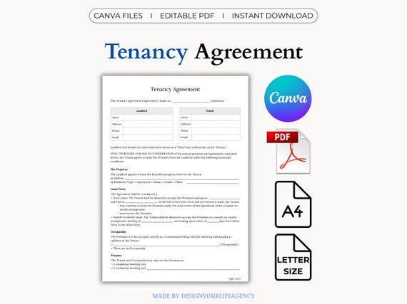Rental Agreement Template: Simple Lease Contract, Residential Rental Form, House Rental Agreement, Roommate Contract (Canva, Fillable PDF)