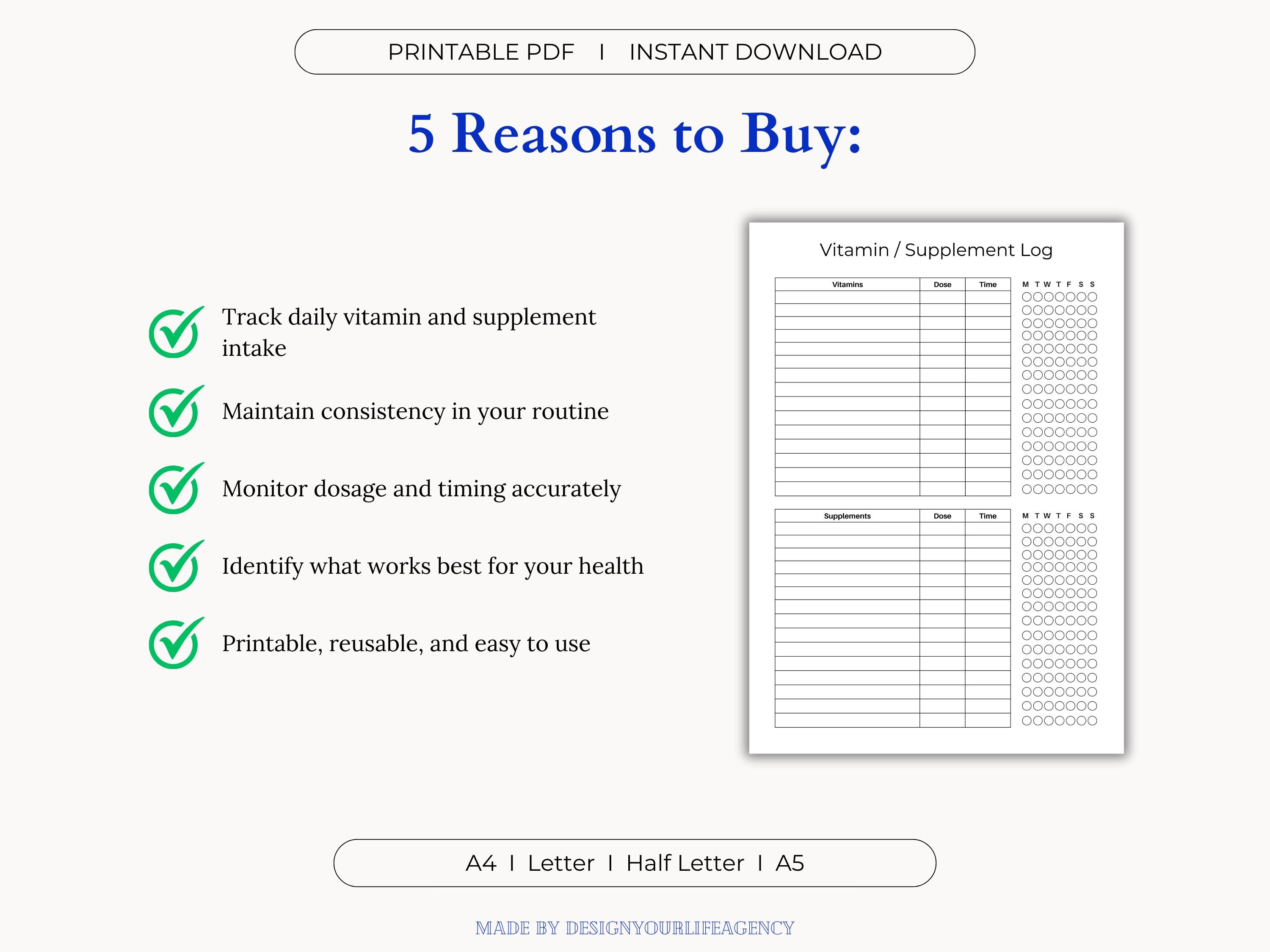 Supplement Sheet.pdf Vitamin and Supplement Tracker Printable PDF: Daily Medication Log ...