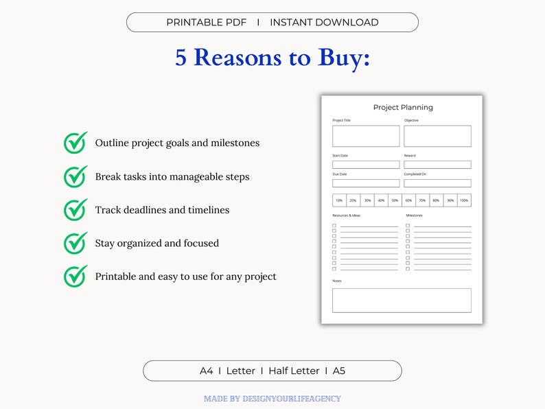 Project Planning Tracker Printable PDF: Project Management Worksheet ...