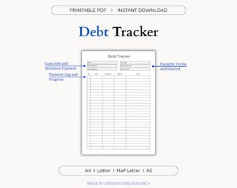 Debt Tracker Printable PDF: Debt Snowball Worksheet, Credit Card Payoff Log, Financial Freedom Goal Sheet, Debt Avalanche Tracker
