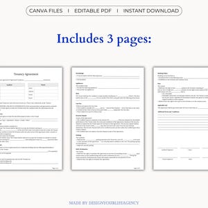 Editable Tenancy Agreement Template in Canva and PDF formats. Includes A4 and US Letter sizes for easy use worldwide. Customize text, fonts, and layout in Canva, or use the fillable PDF version to type directly into the contract. Ideal for landlords, property managers, or tenants who need a clear, professional rental contract. Printable, editable, and instantly downloadable—perfect for managing rental agreements quickly and efficiently.
