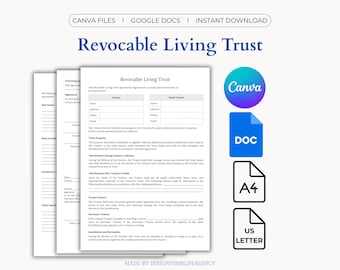 Estate Planning Agreement: Revocable Living Trust Template, Establishment Legal Form (Canva, Google Docs)