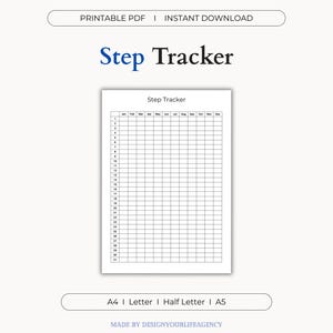Afdrukbare pdf-bestand met stappenteller: dagelijks en maandelijks logboek voor stappen, fitness-, gezondheids-, wellness-tracker, stappenlogboek voor fitnessdoelen, wandelblad