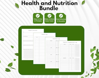 Gesundheit und Ernährung Bundle Druckbares PDF: Gesundheit und Ernährung Bundle, ultimativer Mahlzeitenplaner, Ernährungstagebuch, Makro-Tracker, ganzheitliches Wellness